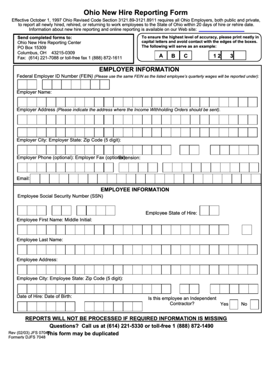 Ohio New Hire Reporting Form Printable Pdf Download