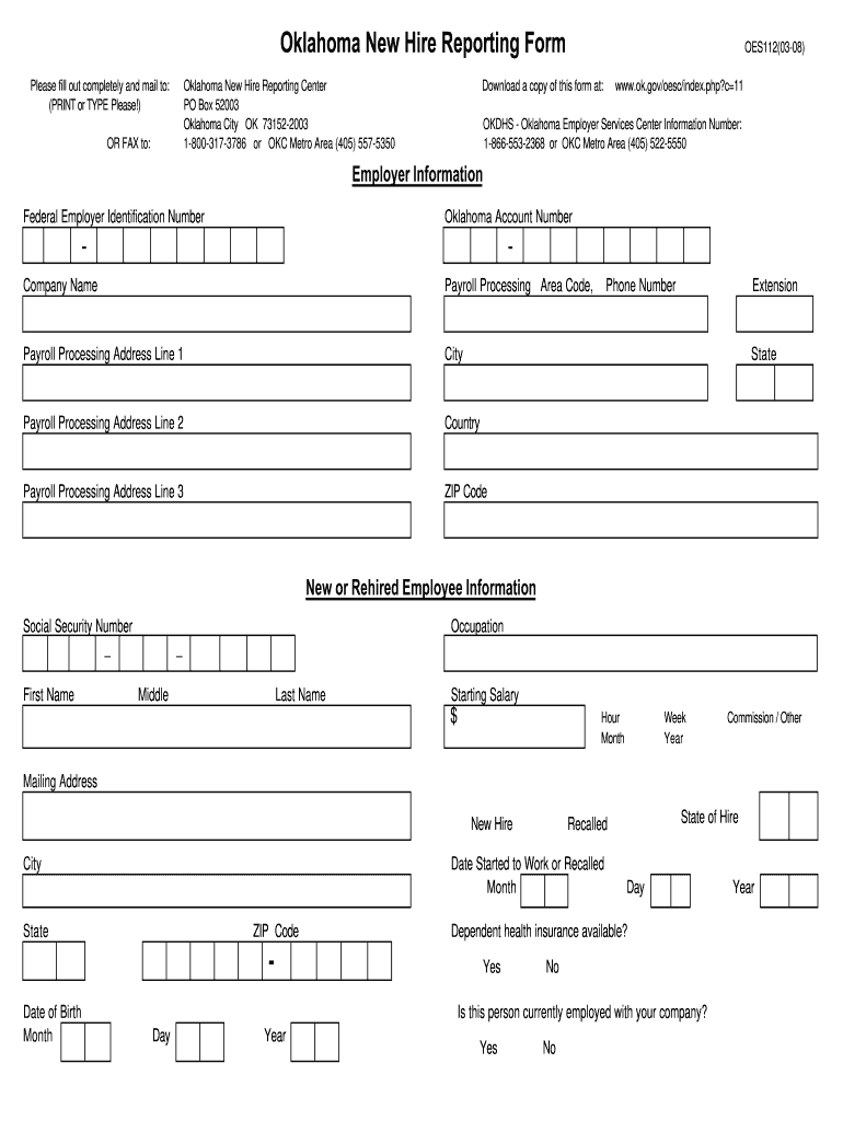 Oklahoma New Reporting Form Fill Out And Sign Printable PDF Template 