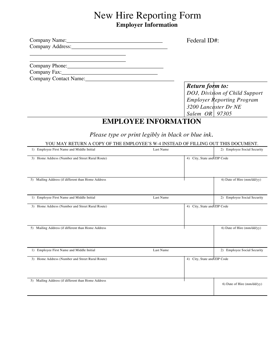 Oregon New Hire Reporting Form Download Printable PDF Templateroller