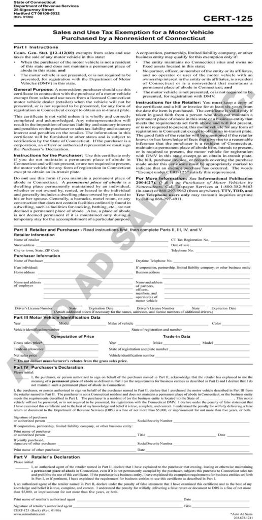 Out Of State Tax Exemption Form