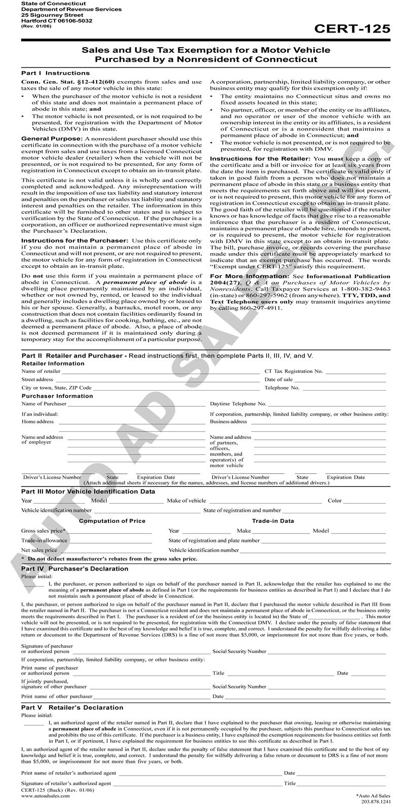 Out Of State Tax Exemption Form