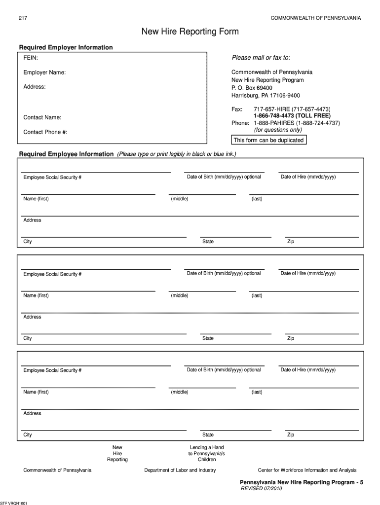 Pa New Hire Form Fill Online Printable Fillable Blank PdfFiller