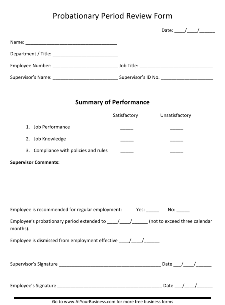 Probationary Period Review Form Download Printable PDF Templateroller