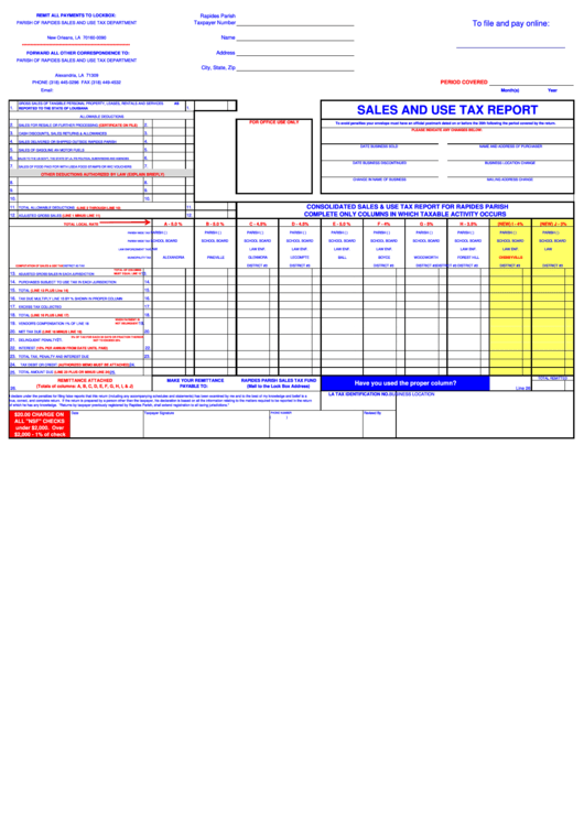 Sales And Use Tax Report Form Parish Of Rapides Printable Pdf Download