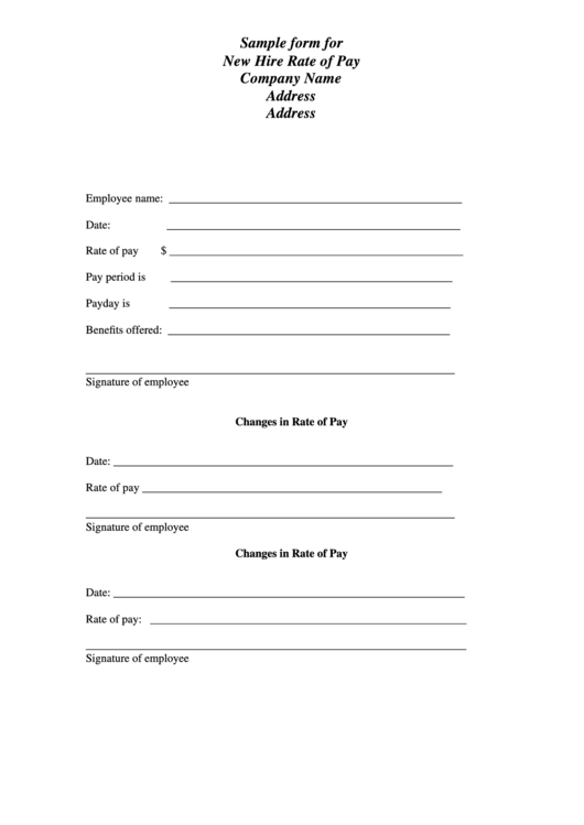 Sample Form For New Hire Rate Of Pay Printable Pdf Download