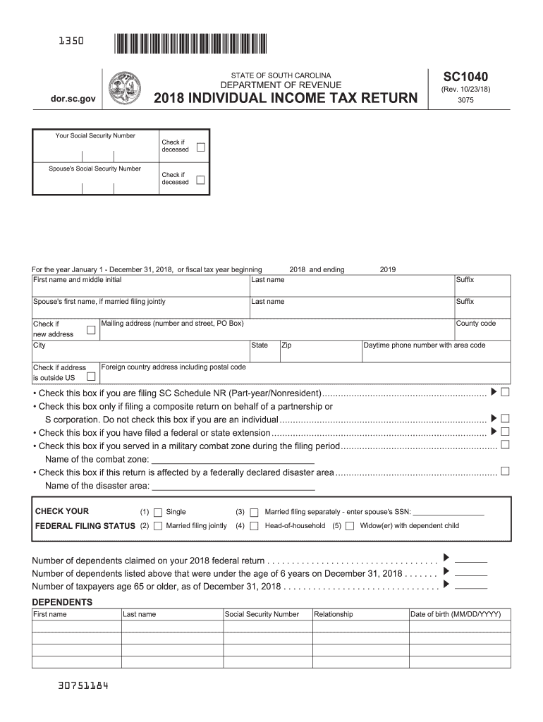 SC DoR SC1040 2018 Fill Out Tax Template Online US Legal Forms