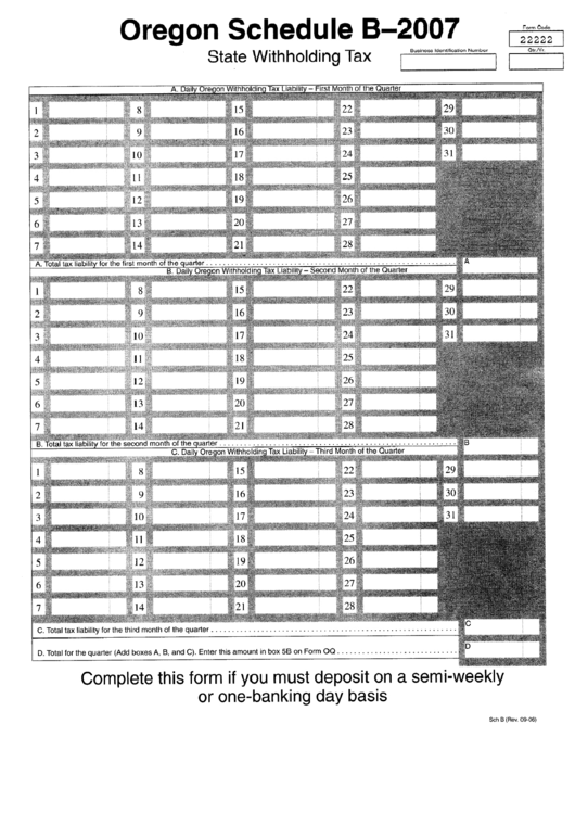 Schedule B State Withholding Tax Sheet 2007 Printable Pdf Download