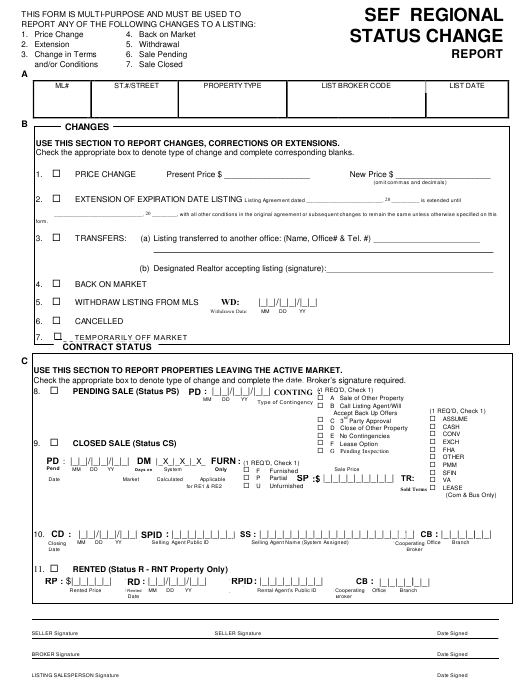 Sef Regional Status Change Report Form Download Fillable PDF 