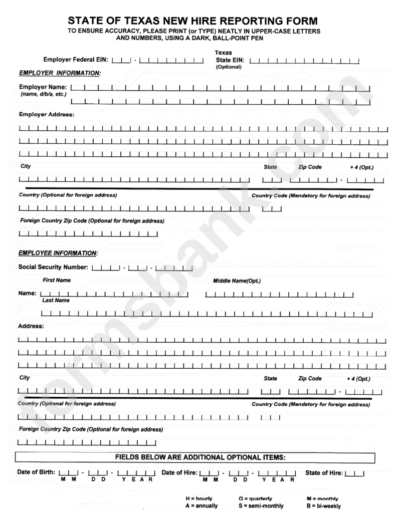 State Of Texas New Hire Reporting Form Printable Pdf Download