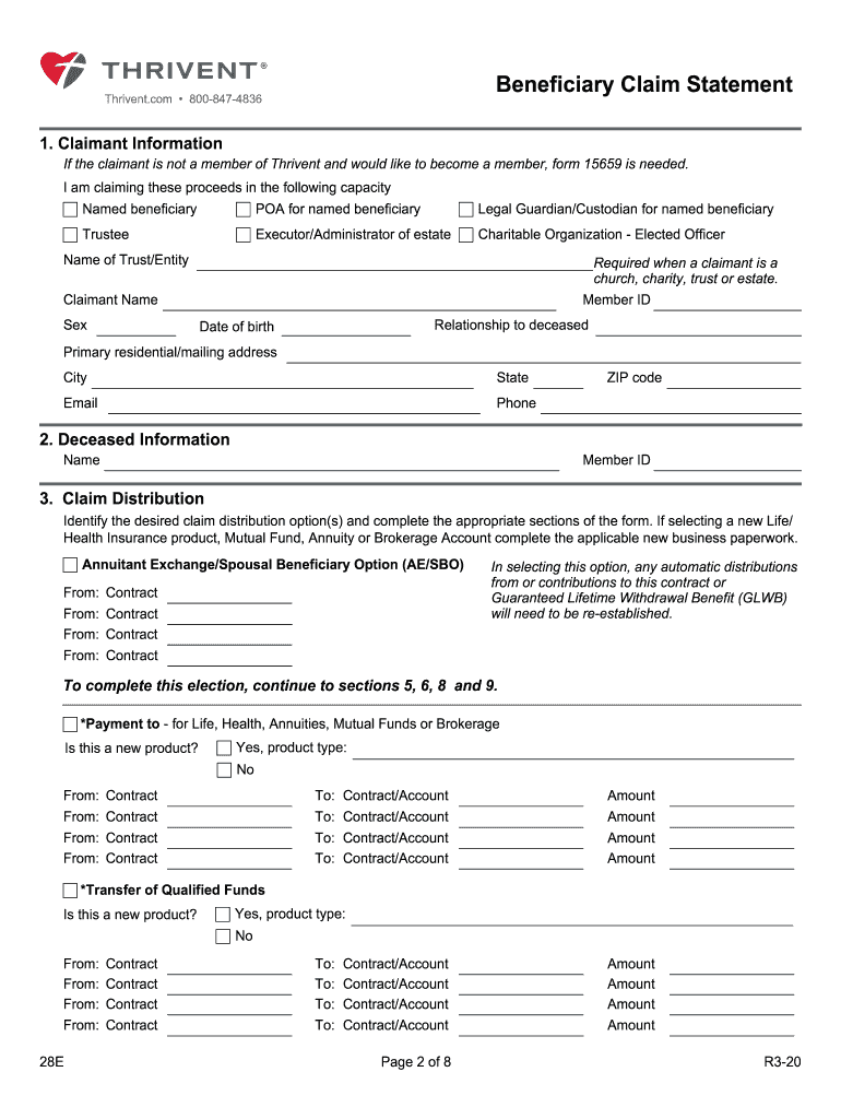 Thrivent 28E 2020 Fill And Sign Printable Template Online US Legal 