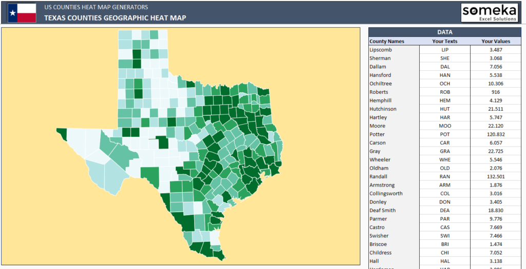 US Counties Heat Map Generators Editable County Heat Map Shapes