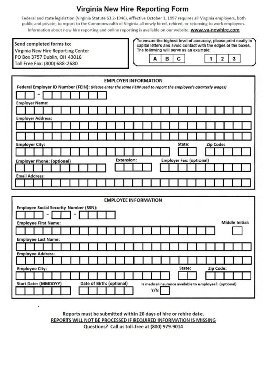 Virginia New Hire Reporting Form Printable Pdf Download
