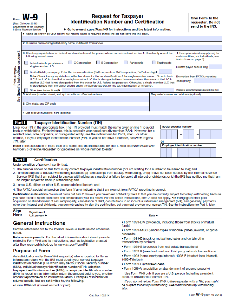 W9 Form 2021 Printable Blank