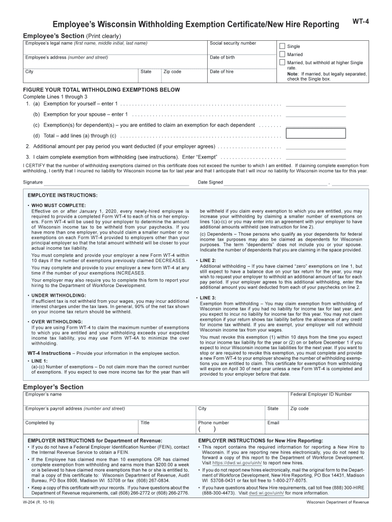 WI WT 4 2019 Fill Out Tax Template Online US Legal Forms