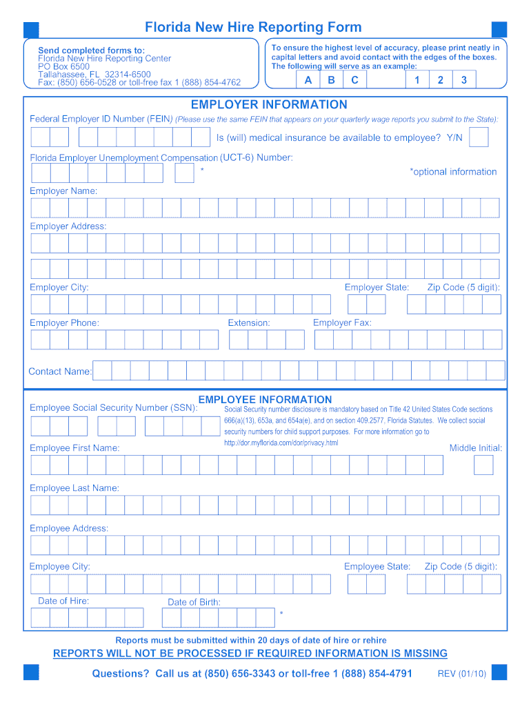 FL New Hire Reporting Form 2010 Fill And Sign Printable Template 