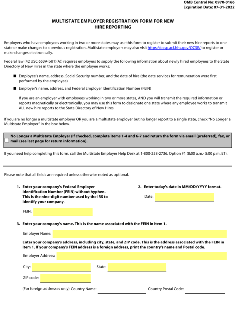 Multistate Employer Registration Form For New Hire Reporting Download 