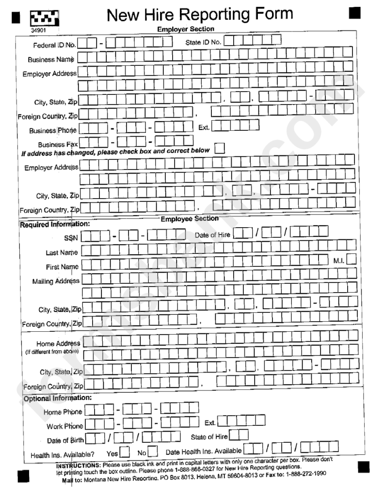 New Hire Reporting Form Montana Printable Pdf Download