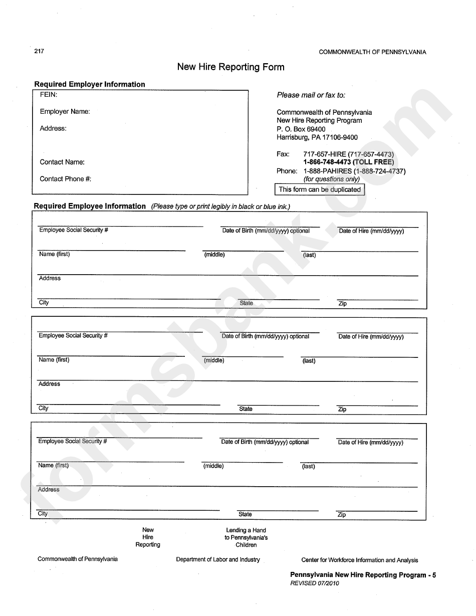 New Hire Reporting Form Printable Pdf Download